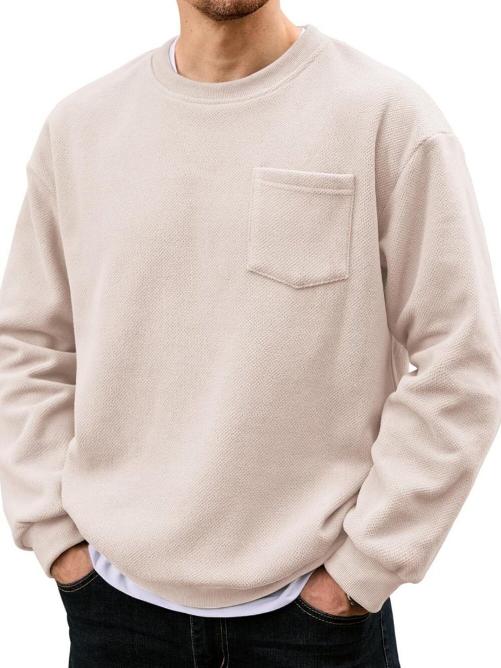 Cozy Oversized Fleece Pullover Sweatshirt for Men with Pocket - Textured Style